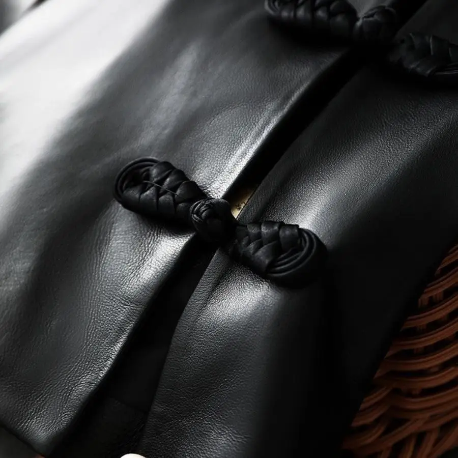 Leather New Chinese Style Premium Vintage Coat Women Harajuku Patchwork Mujer Streetwear Slim Moda Casual Soft Outwears