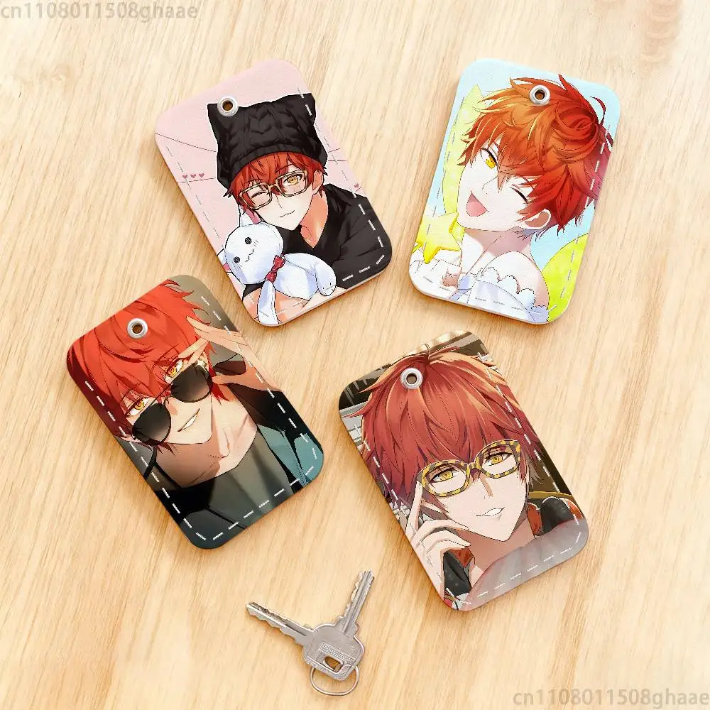 Game Mystic Messenger Rectangle Card Case Keychain Access Card Bag Key Tag Ring Leather Card Holder Key Ring Access
