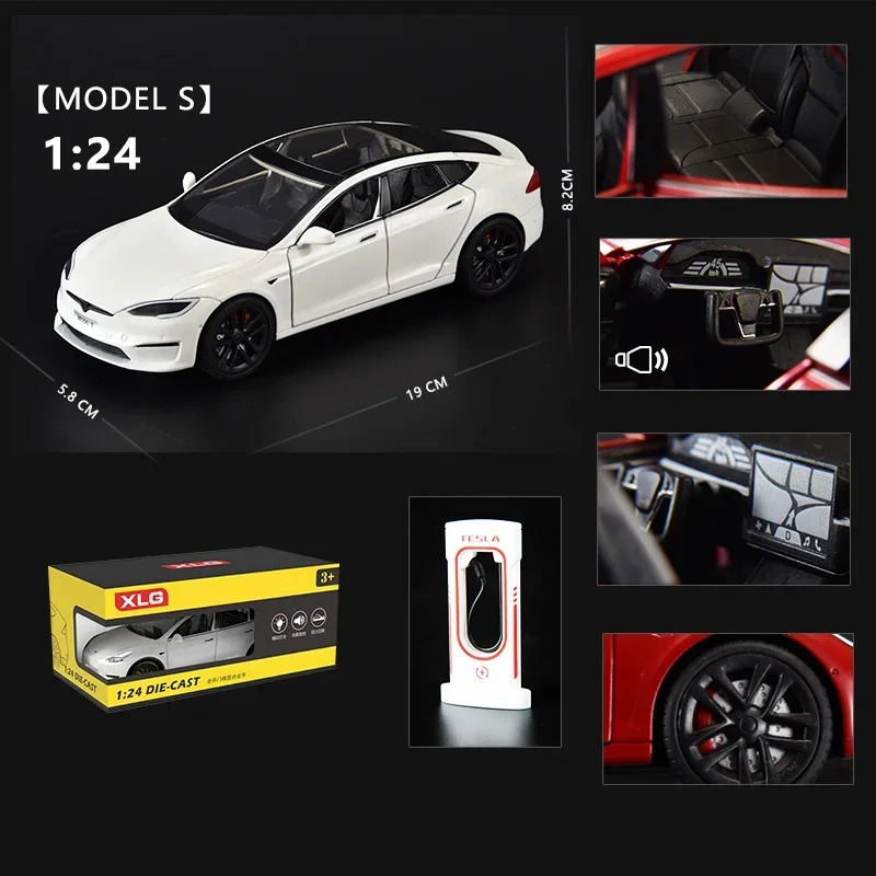 

1/24 Tesla modelin S alaşım Metal pres döküm Model araba minyatürleri simülasyon ses ve hafif araç hediyeler için erkek