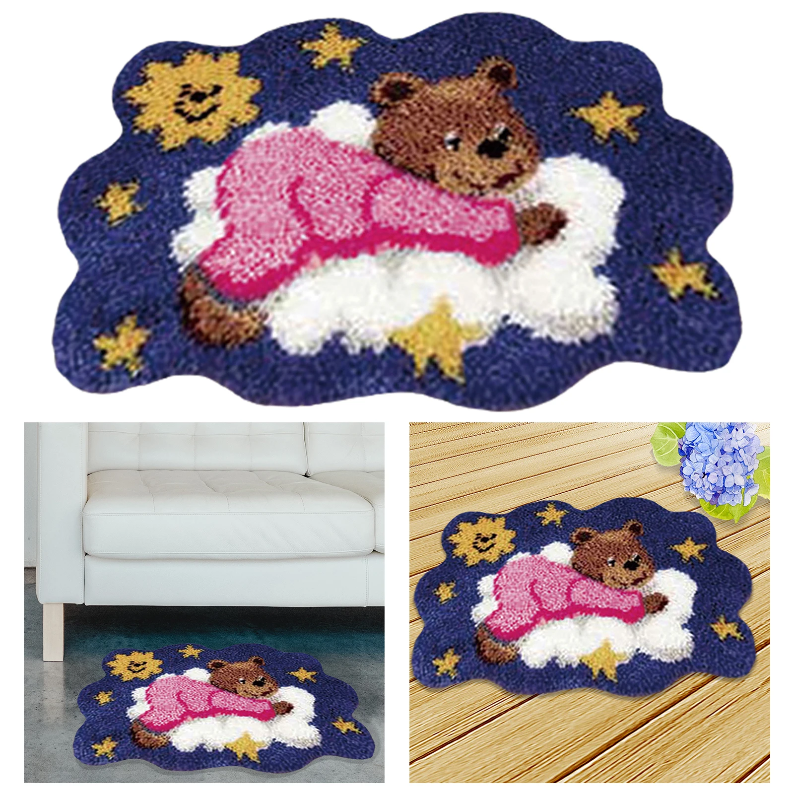 DIY Bear Latch Hook Rug Kits with Basic Tool and Instruction for Rug Making Cross Stitch Crocheting Cushion Embroidery