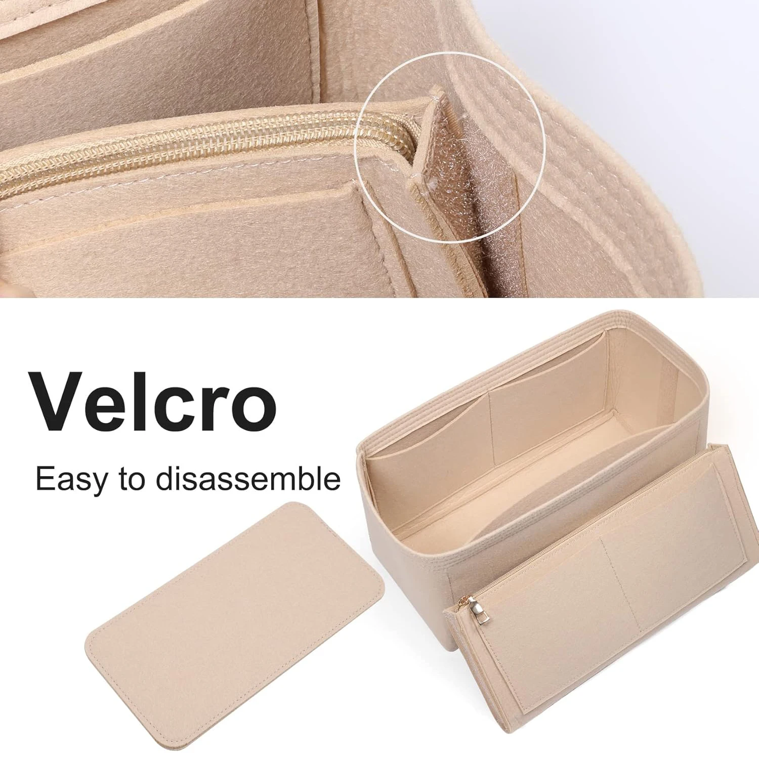 إدراج منظم المحفظة لحقائب اليد، منظم حقيبة اللباد مع سحاب، LV Neverfull PM Speedy 25/30 Tote More #6