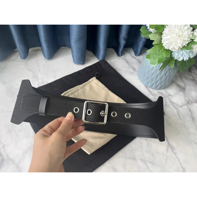 12 CM Wide Cummerbund Female Silver Pin Buckle Sude Leather Upper Cowhide Inside Band Luxury America and European Cool Style