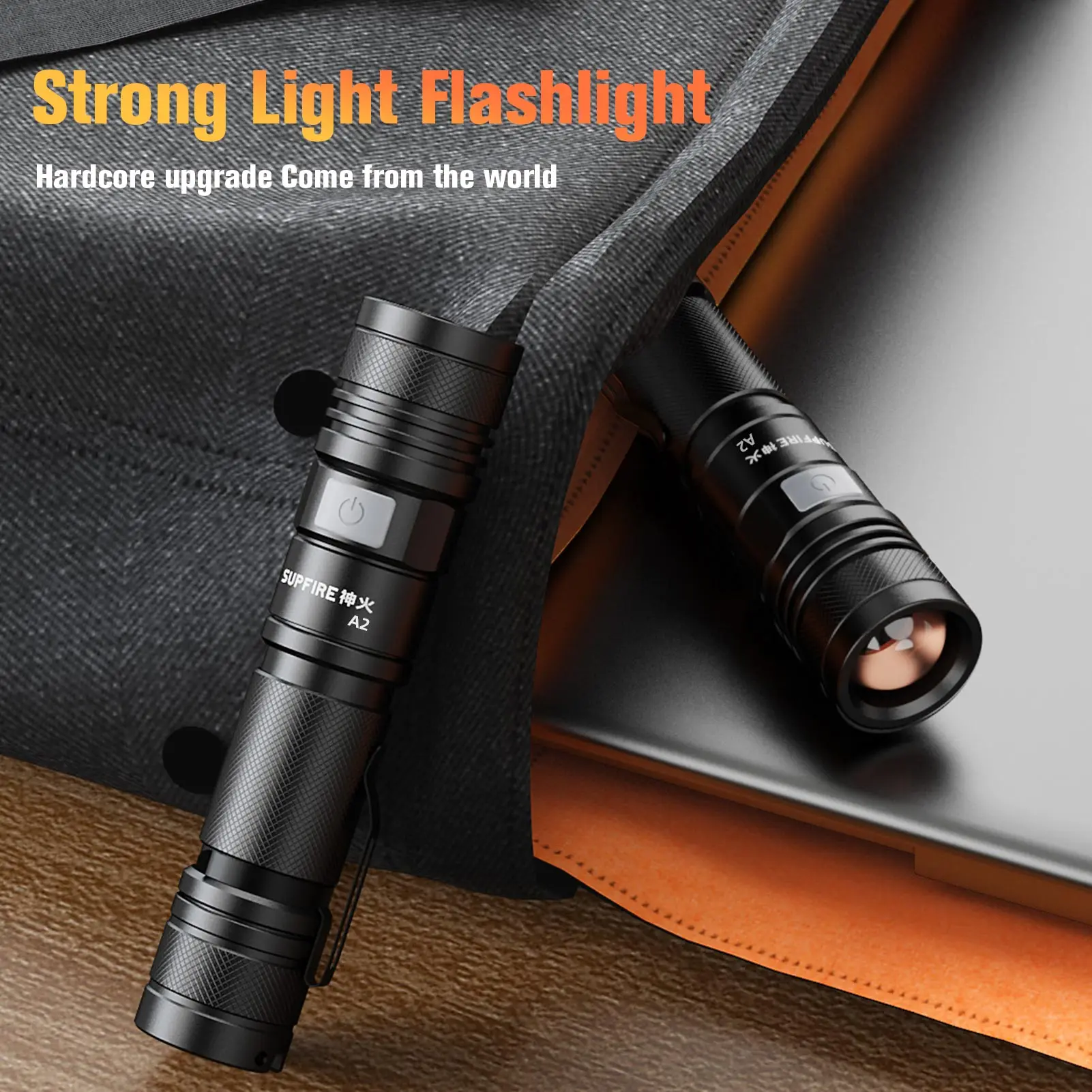 SUPERFIRE A2 15W Flashlight LED Rechargeable Zoom Torch Light Super Bright Mini Aluminium Alloy Portable Fishing Camping Light