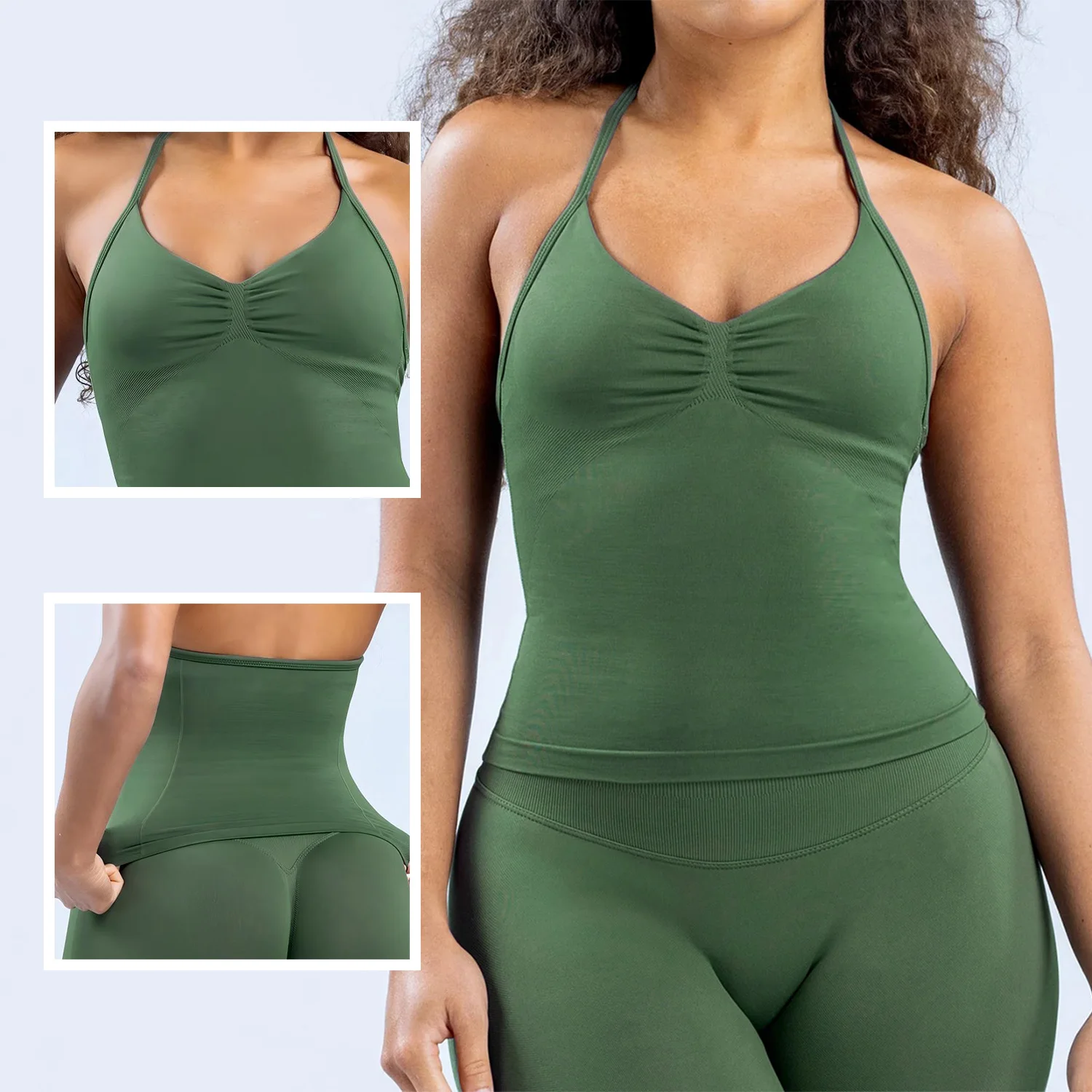 المرأة تأثير خطوط طويلة Strappy الصالة الرياضية الأعلى عارية الذراعين اليوغا تانك الأعلى مع Scrunch المدمج في الصدرية والأكواب القابلة للإزالة اللياقة البدنية الملابس