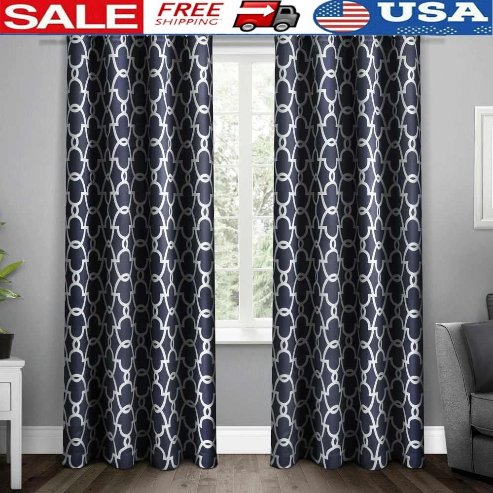 Room Darkening Blackout Thermal Insulated Grommet Top Curtain Panel Set 52x63 Peacoat Blue Energy Efficient Privacy Drapes