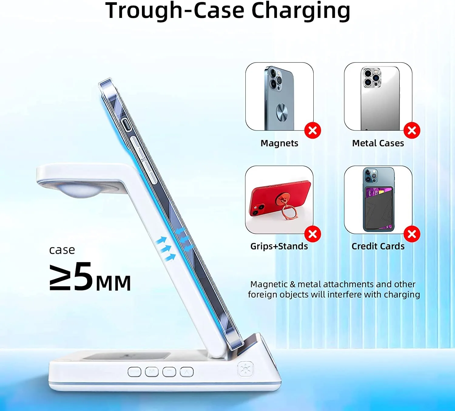 Wireless Charger 3 in 1 15W Qi Faster Charging Station With Lamp/Clock For iPhone 14 Plus 13 12 11 Pro Max X iWatch 8 7 AirPods