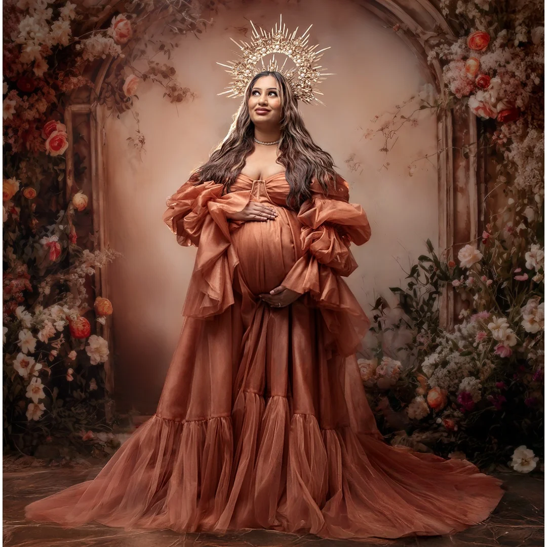 

Коричневое платье для фотосессии для беременных, большие размеры, платья для выпускного вечера с длинными рукавами и разрезом, платье de novia, реквизит для фотосъемки