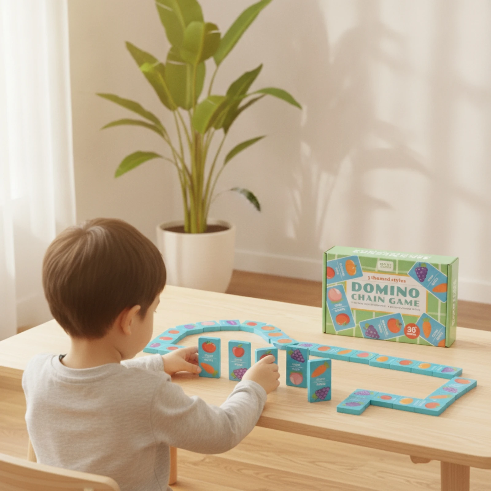 Wooden Tile Matching Game Game Portable Wooden Dominoes Picture Dominoes Travel-Friendly Toy Classic for Children, Homeschool
