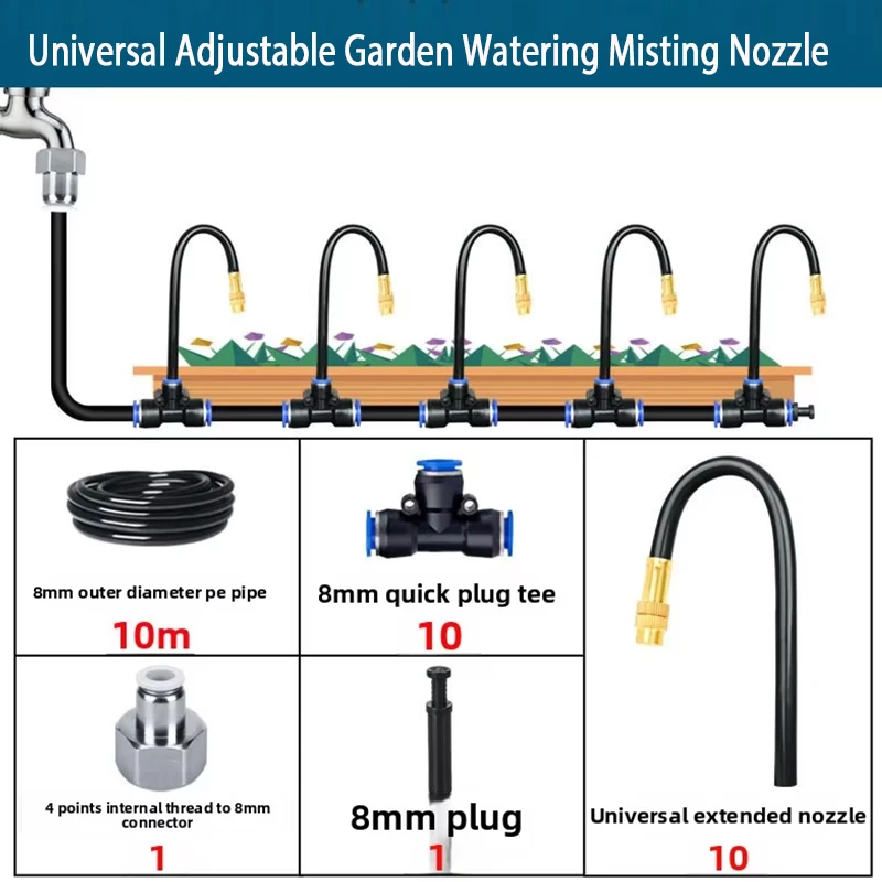 360 Bendable Adjustable Brass Misting Nozzle Patio Garden Water Cooling Sprinkler 8mm PE Pipe Automatic Irrigation Sprinkler Kit