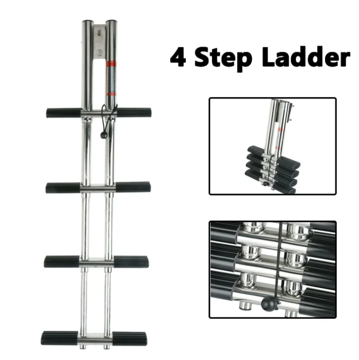 4-Step Telescopic Launching Ladder 304 Stainless Steel Swimming Ladder for Marine Yacht Hardware Accessories