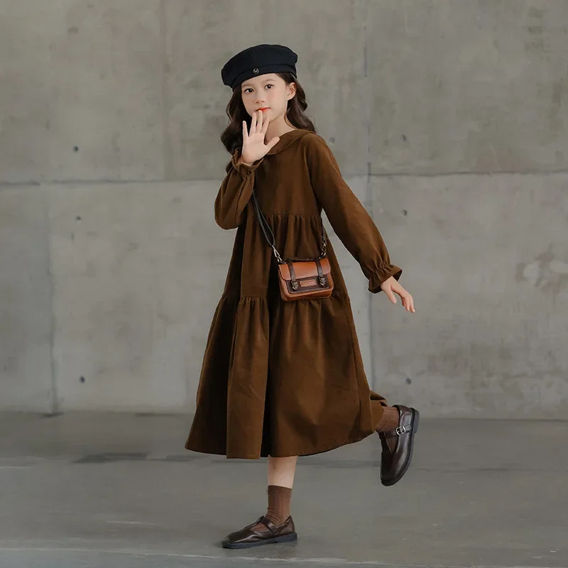 2024 New Corduroy Dress Teen Girl Autumn Winter Clothes Midi Flare Girl Dresses Children Girls Clothes Vestidos 6 To 16 Years