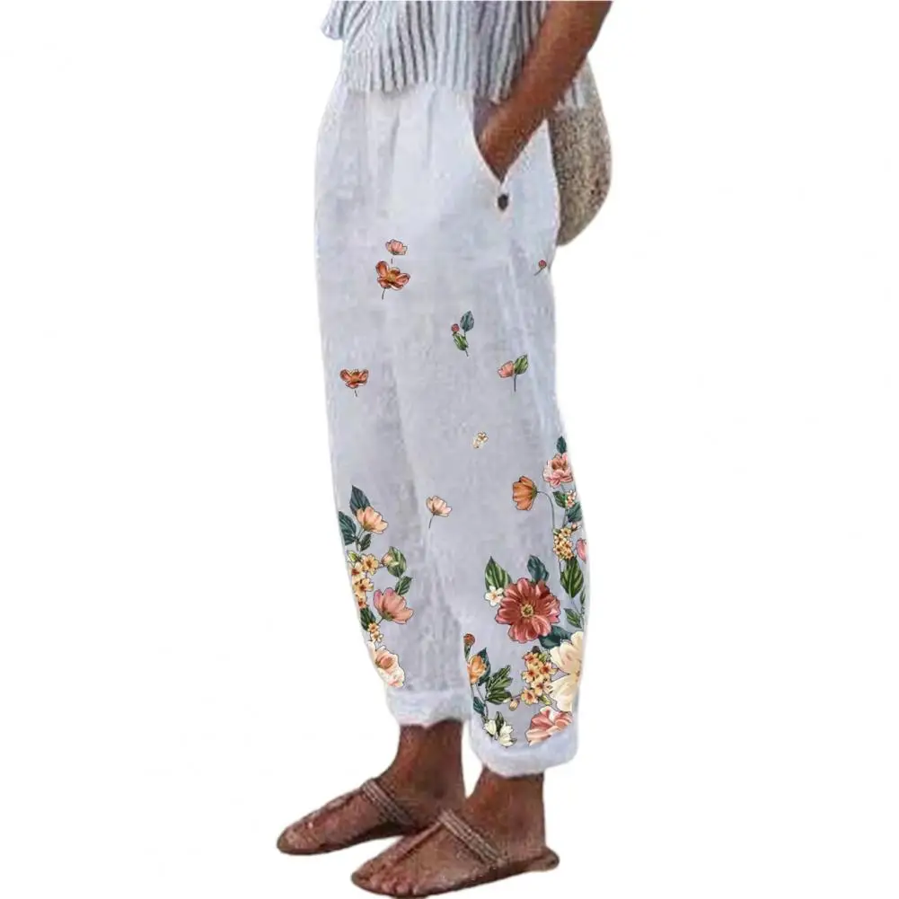 Harem Pants Women Wide Leg Floral Print Pockets Elegant Trousers Baggy Loose Summer Pants for Women Beach