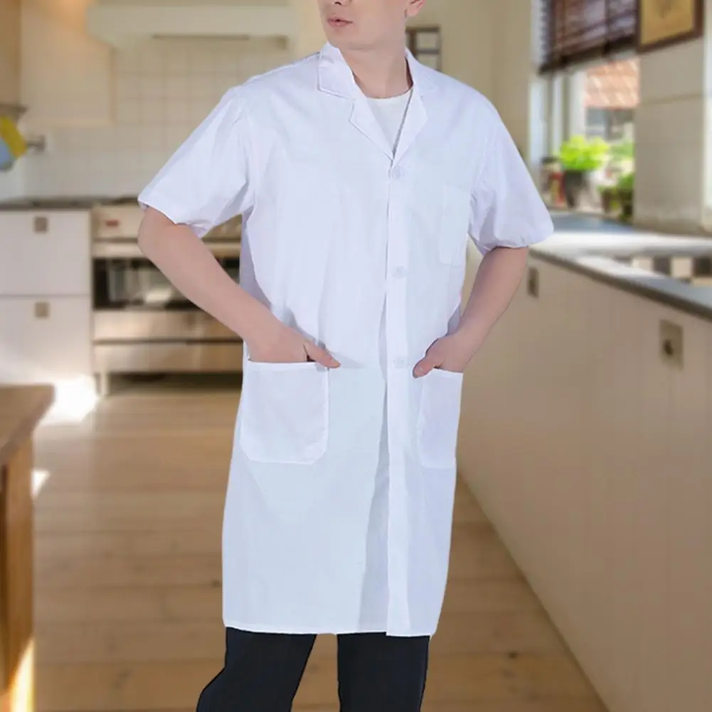 Professional White Coat Unisex Professional Lab Coat with Buttons Placket Pockets for Students Food Factory Laboratory for Male