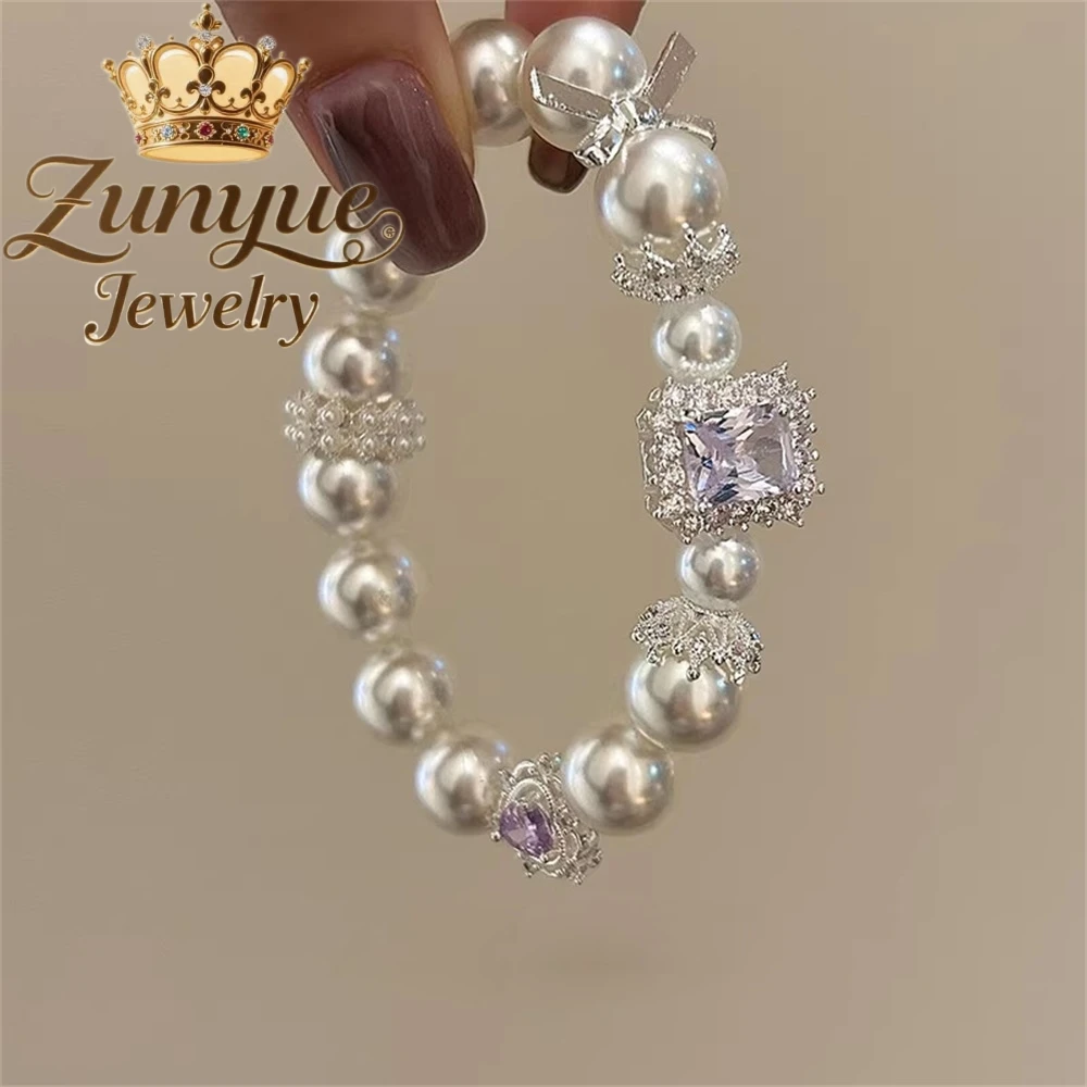 

Bow Cube Sugar Zircon Pearl Bracelet, A Light Luxury And High - End Niche Bracelet, A New Chinese - Style Beaded Jewelry Exquisi