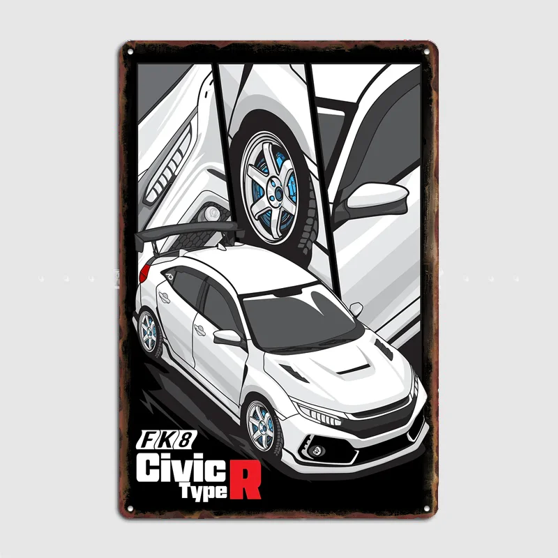 Civic Type R Vintage Classic Sports Car Poster Metal Tin Sign Indoor Home Decor Bar Room Wall Decoration