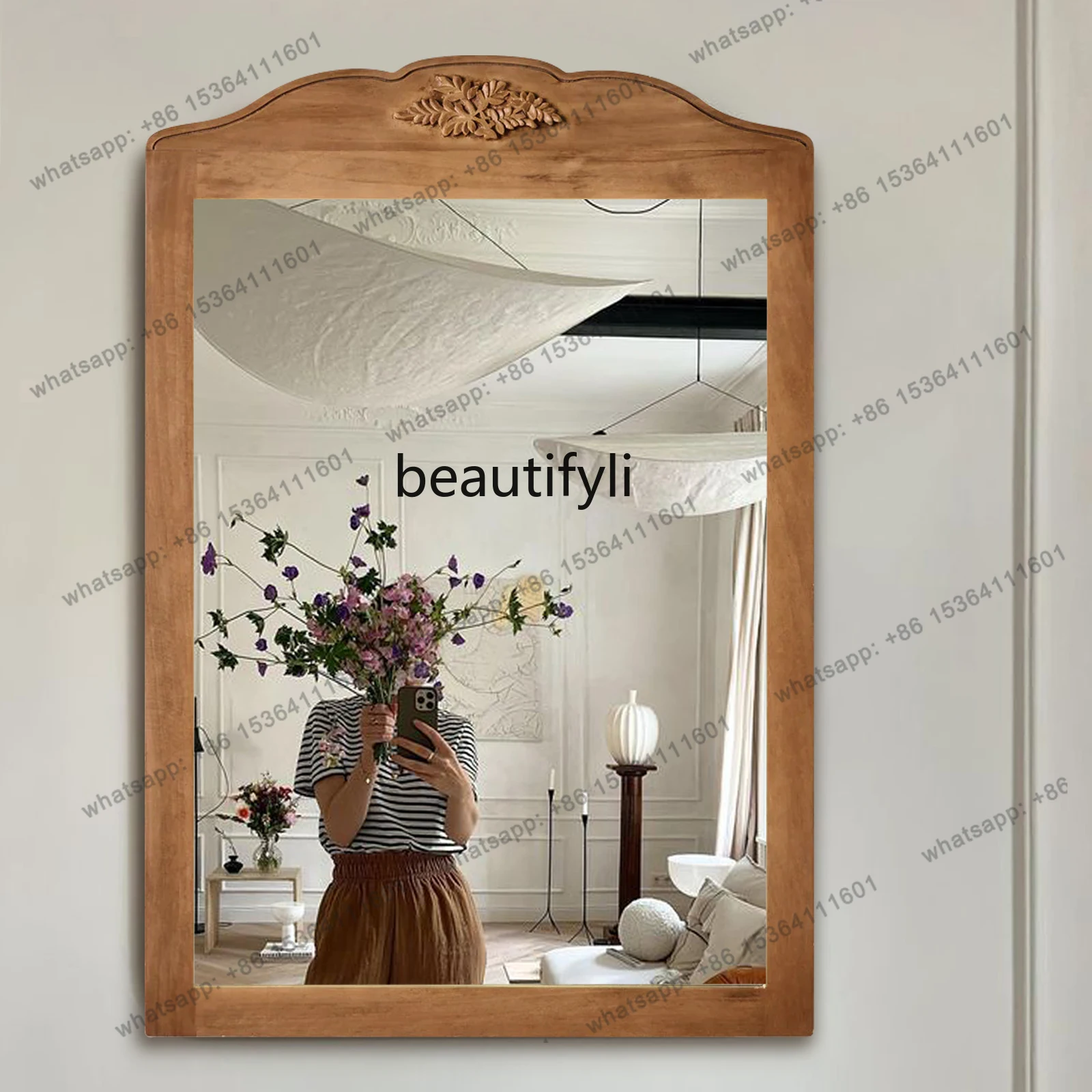 

D30 French Retro Decorative Mirror Chinese Modern Wall-Mounted Entrance Mirror Washstand Mirror