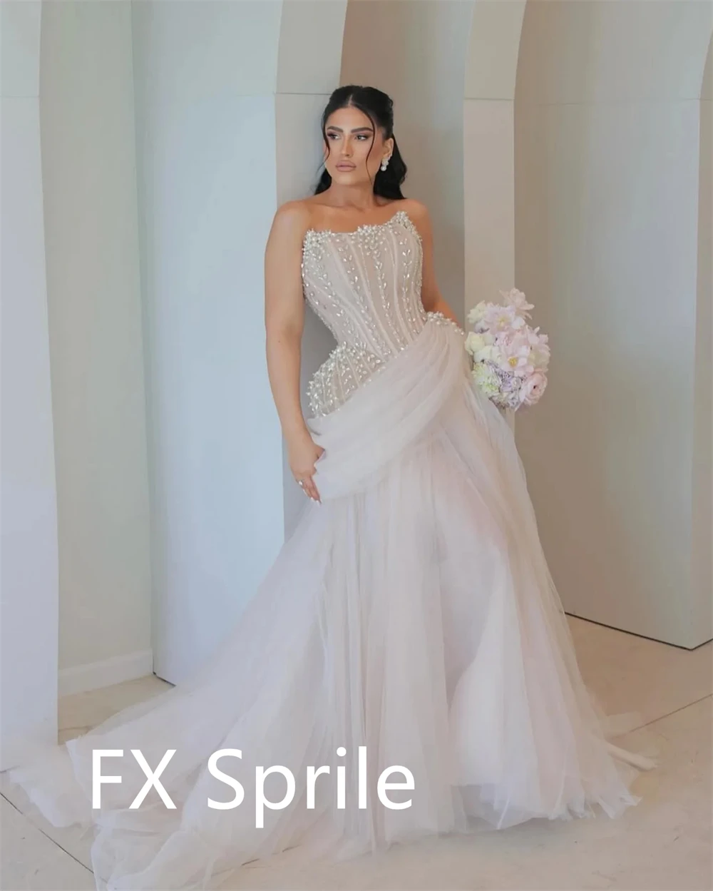 Vestidos De Noche De tul con temperamento personalizado, vestidos De fiesta sin mangas sin tirantes a la moda, Vestido De fiesta con tren De corte