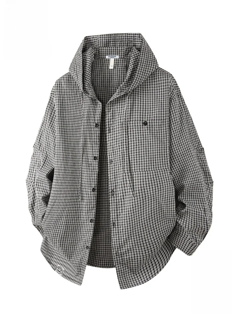 

Мужская рубашка PaulFrank в клетку с капюшоном в стиле ретро, модный повседневный открытый кардиган на весну, из смесовой хлопковой ткани, с длинными рукавами, стандартного кроя