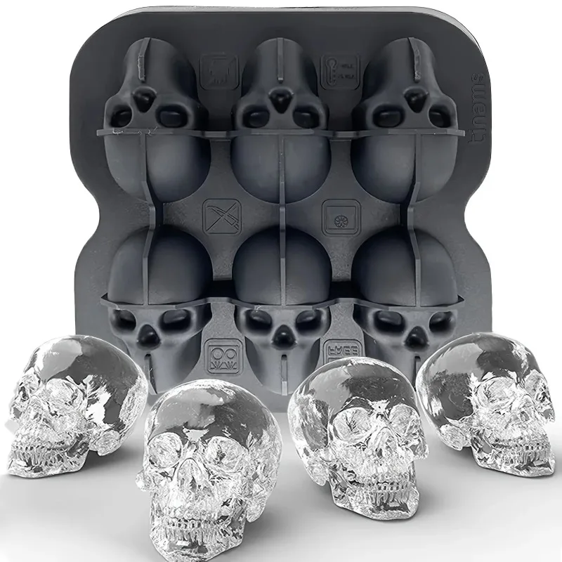 

Halloween 6 Cells 3D Skull Ice Cube Mold Silicone Ice Cube Tray Cube Maker DIY Whiskey Ice Ball Mold Chocolate Pastry Mould