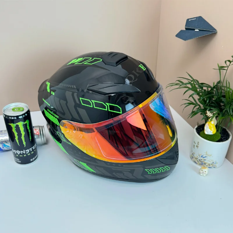 

KEAZ Мотоциклетный шлем на все лицо с сверхшироким обзором Green Pulse и корпусом высокой плотности для приключений и туризма, сертифицированный DOT Safer