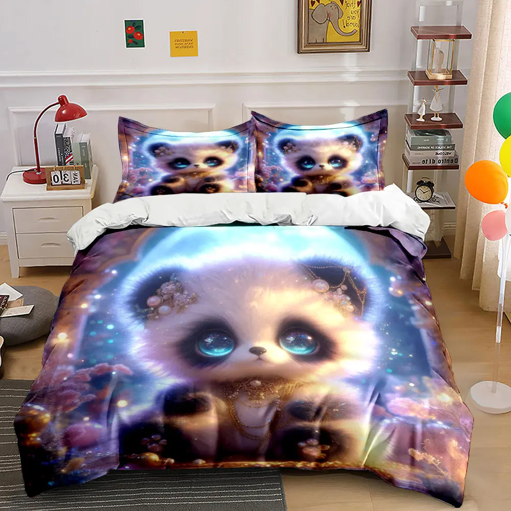 Magical Night Sky Plush Panda Printed Duvet Cover Set1 Duvet Cover+2 PillowcaseMulti Size Bedroom Bedding Decor Luxury gift