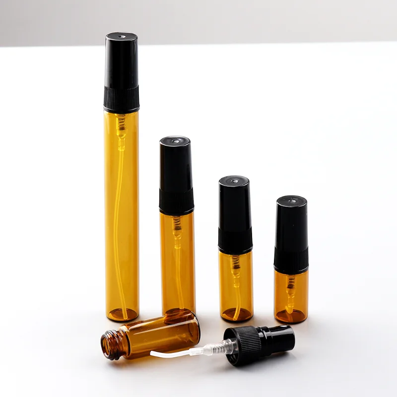 5/10 Stück Packung 2–10 ml klare Mini-Parfüm-Glasflasche, leere Kosmetikflasche, Probe, Reagenzglasfläschchen, bernsteinfarbene, nachfüllbare Flaschen