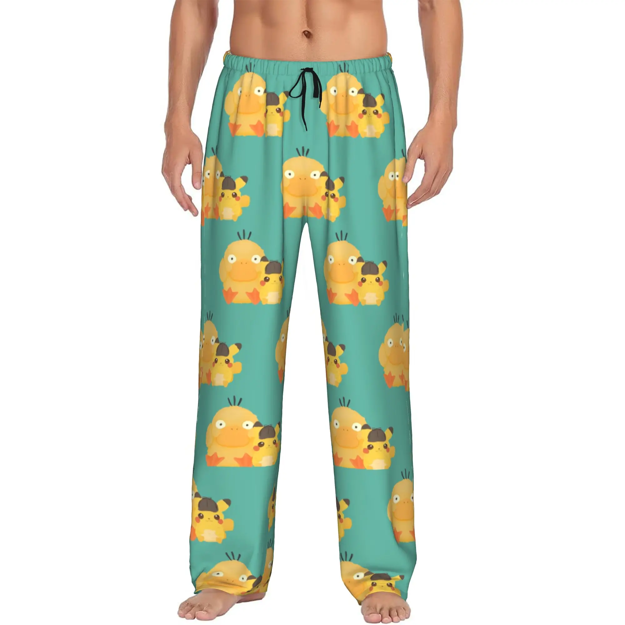 Custom Men P-Psyducked Cartoon Pajama Pants Print Duck  Animated Sleep Sleepwear Bottoms with Pockets