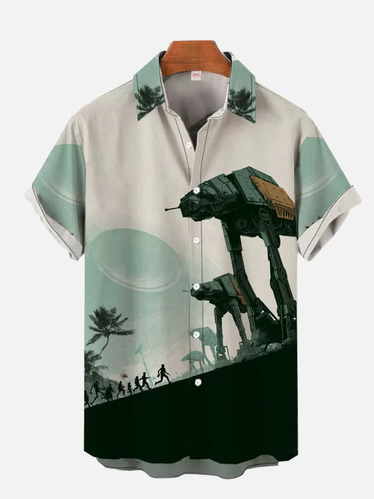Men's Cyber Style Shirt Future Technology Print Lapel Collar Short Sleeve XS-5XL Street Ready​