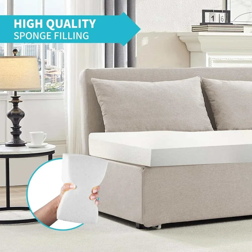 

64.2" Queen Size Pull Out Sofa Bed, Pull Out Couch Bed with 2 Pillows, Linen Convertible Sleeper Sofa with Comfy Mattress