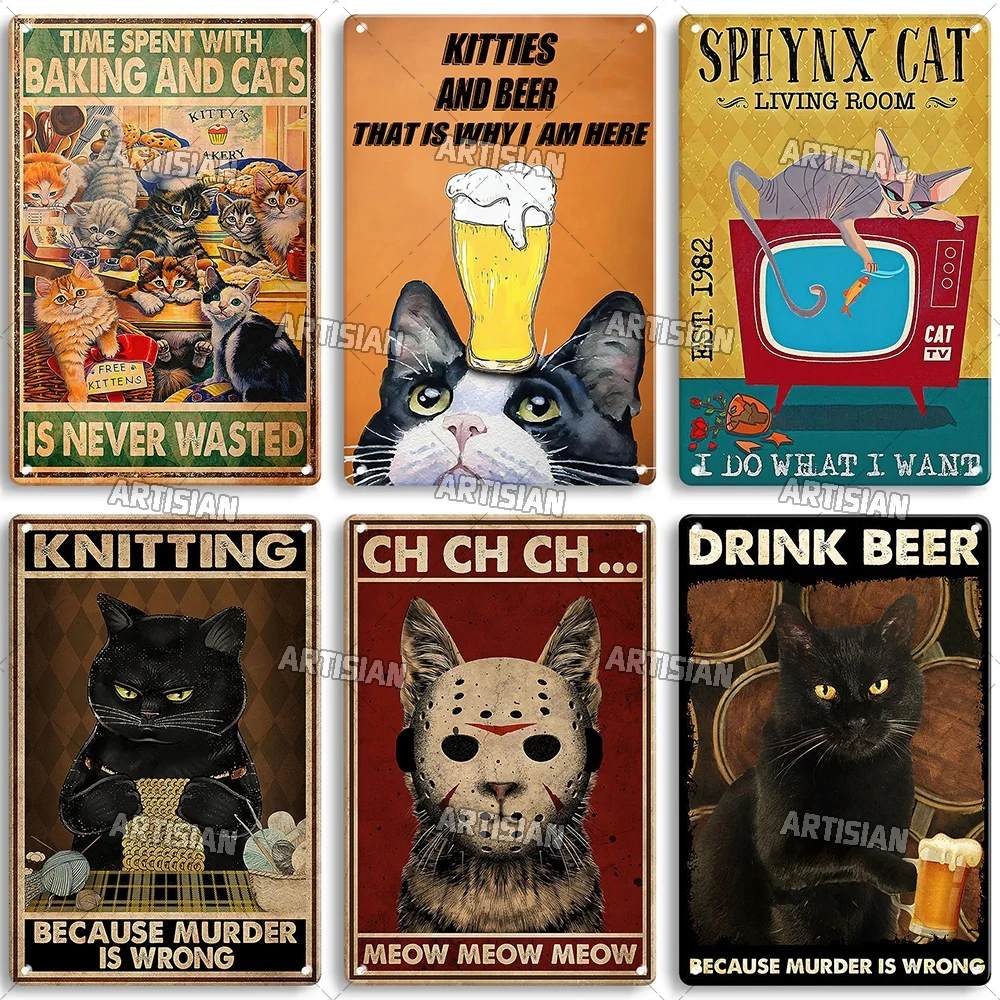 Artisian czarny kot Retro metalowa tablica śmieszne zwierzę dekoracja w stylu Vintage znak blaszany dekoracje ścienne garaż Bar Pub klub kuchnia dom człowiek jaskinia — zdjęcie 5