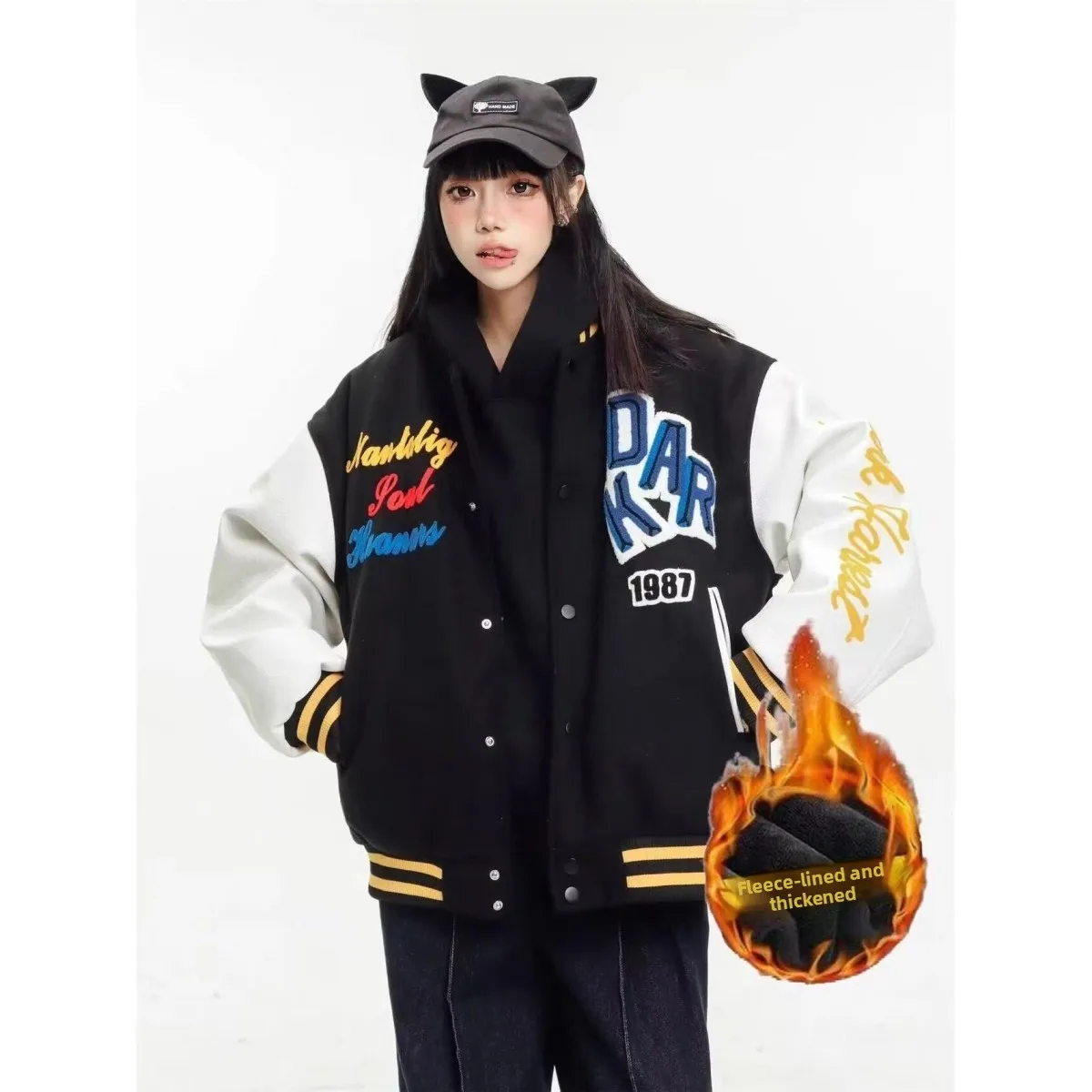 

Retro American Sle Baseball Jaet for Men And Women Spring Season Embroidered Lettering Couple Outerwear Youth Trend