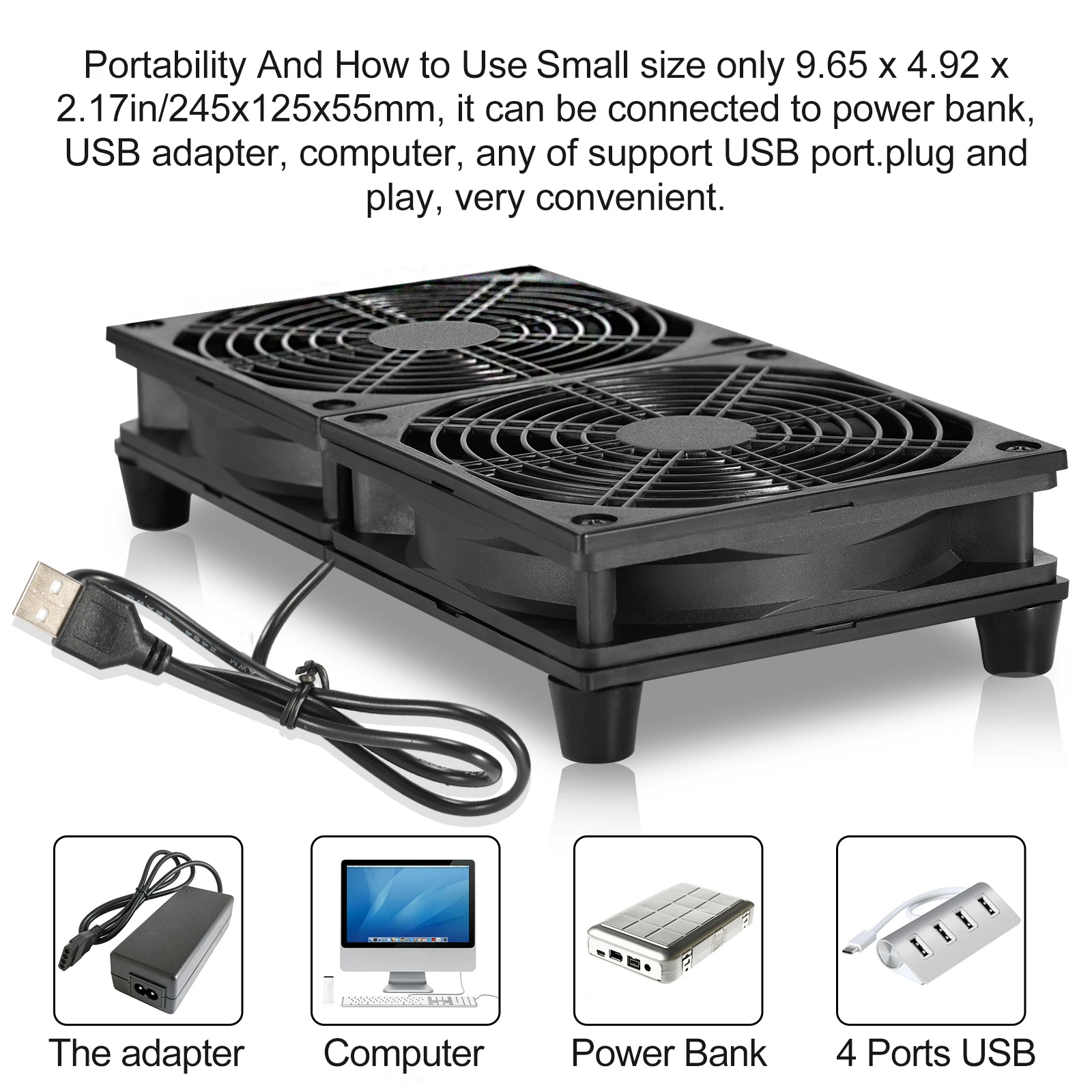 Dual 120mm 5V USB Aangedreven PC Router Fans met Snelheidsregelaar Hoge Luchtstroom Koelventilator voor Modem Ontvanger DVR Playstatio