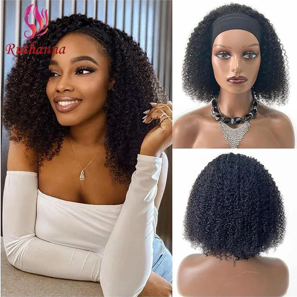 Bob Headband Kinky Curly Synthetic Short Wig For Women Baby Hair High Quality Afro Fluffy Heat Resistant Fiber Wig Daily Party