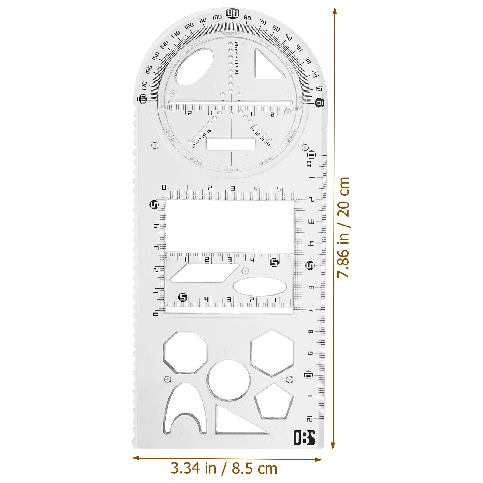 Plantilla de dibujos geométricos para estudiantes, plantilla de plantilla de medición de plástico, regla para dibujar, regla de ingeniería multifuncional