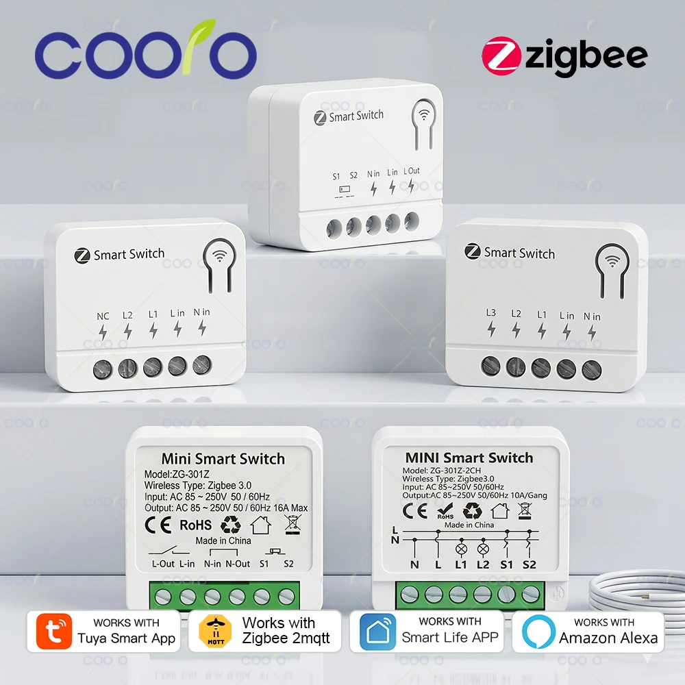 Zigbee 16A 10A 1/2/3CH Smart Switch Breaker Mini Smart Home Relais-Automatisierungsmodul funktioniert mit Tuya Hub Smart Life Alexa Google.