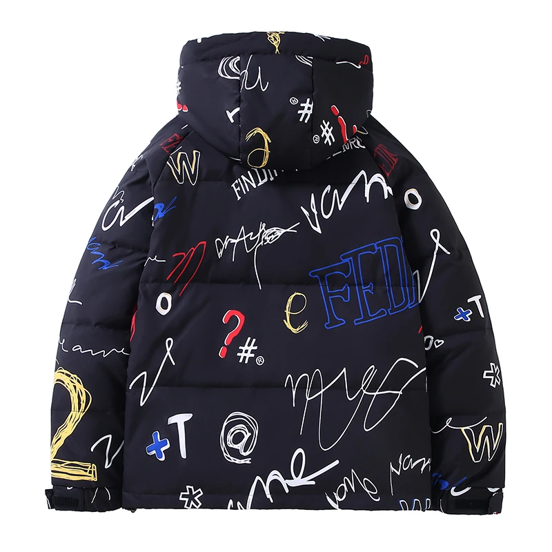 Fashion 2024 Winter Men's Graffiti Printed Hooded Duck Down Jackets Youth Streetwear Warm Puffer Coats Couple's Thick Top Parkas