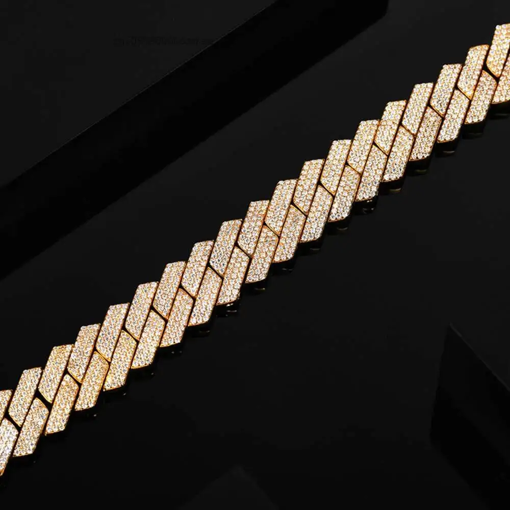 Luxury 12mm Miami Style 18k Solid Gold Plated Silver Moissanite Diamond Chain 3 Row Iced Out Spiked Cuban Chain for in America.