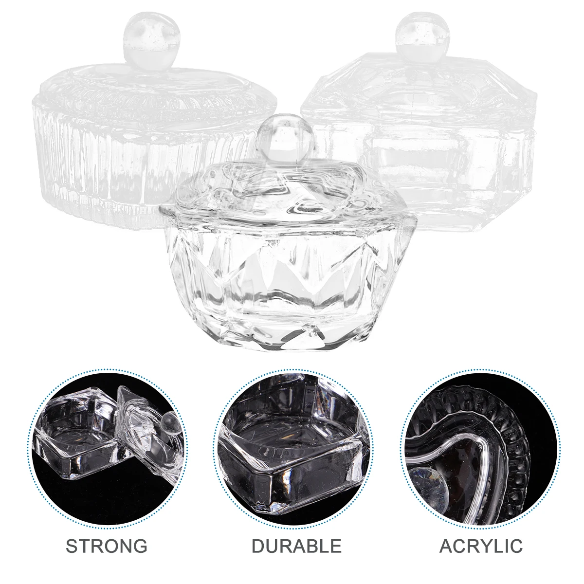 

3pcs Crystal Nail Art Cups Mini Acrylic Liquid Powder Mixing Containers For Manicure Tools Durable Nail Glass Cup Salon Home Use