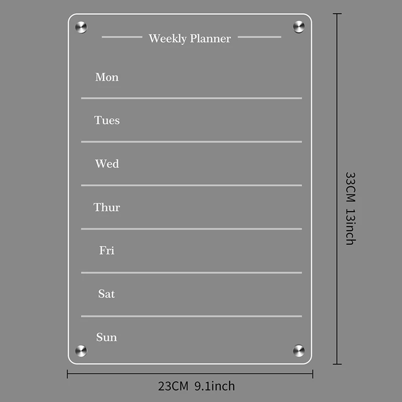 Top-Clear Acrylic Magnetic For Fridge 9X13in Weekly Board Dry Erase Fridge For Reusable Planner With Dry Erase Markers