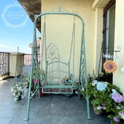 American Country Vintage Wrought Iron Outdoor Swing Chair Lift Garden Balcony Terrace Indoor Courtyard Single Double Hanging Bas