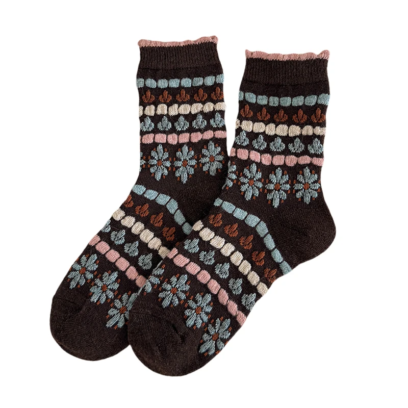 الجوارب الرجعية للنساء جديد الخريف الشتاء الكورية نمط الأزهار الجوارب تنفس عادية طويلة الدافئة الجوارب السميكة مضحك جودة عالية #6