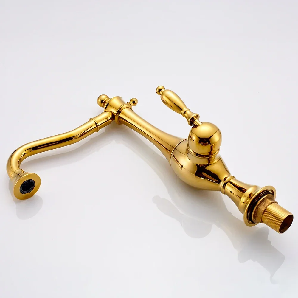 Swivel Spout Golden Basin Faucet Single Handle Brass Cold and Hot Mixer Tap Bathroom Kitchen Mixer Tap torneira da cozinha