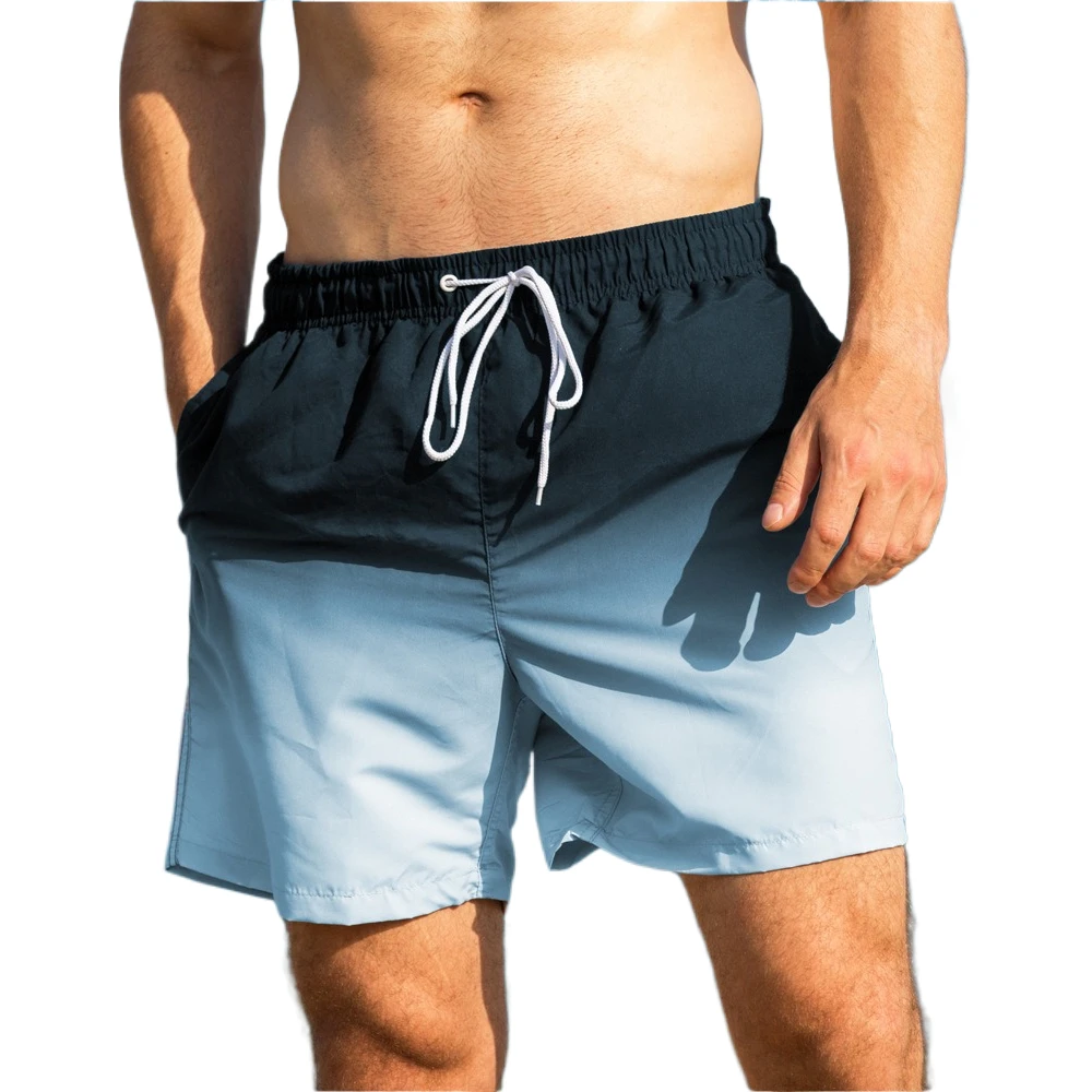 Gradient INS Style Quick Dry Swim Trunks Loose Beach Shorts for Men