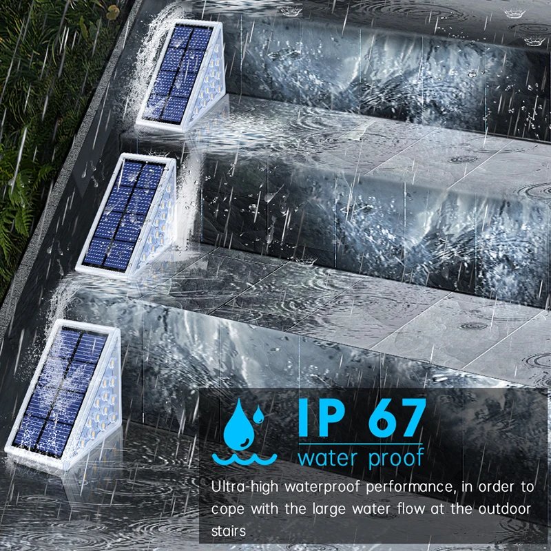 LED Step Lamp Stair Light Outdoor IP67 Waterproof Solar Light with Lens Anti-theft Design Decor Lighting for Garden Deck Path