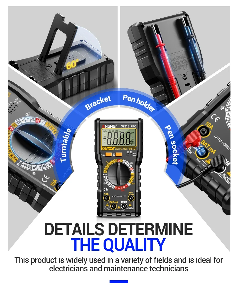 ANENG Digital Multimeters Rechargeable SZ818 Professional AC/DC Voltage NCV Ammeter Voltmeter HFE Triode Capacitor Test Tools