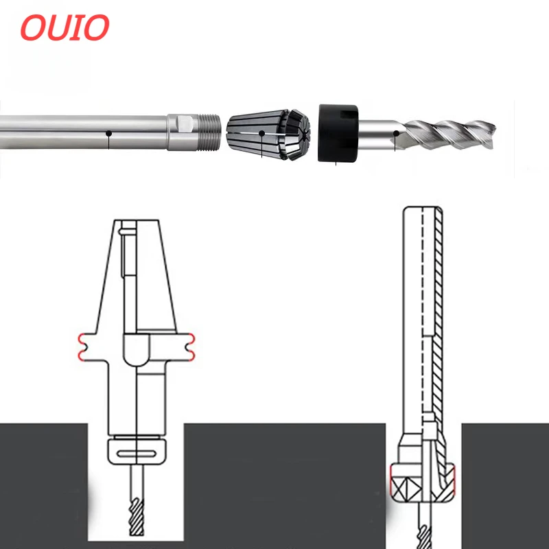 Imagem -06 - Ouio er Extensão Rod Pinça Chuck Fresagem Cnc Alongar Ferramenta c8 C10 C12 C16 C20 C25 C32 C40 Er8 Er11 Er16 Er20 Er25 Er32