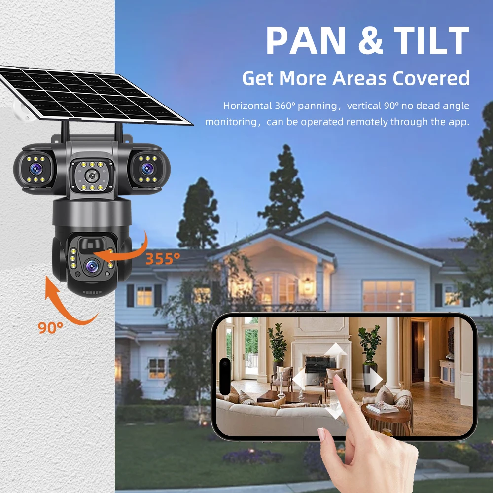 V380 Pro Triple Lens 4G Solar Camera HD 15 MP Outdoor Waterproof CCTV Night Vision Two-Way Audio Mobile Tracking IP Camera