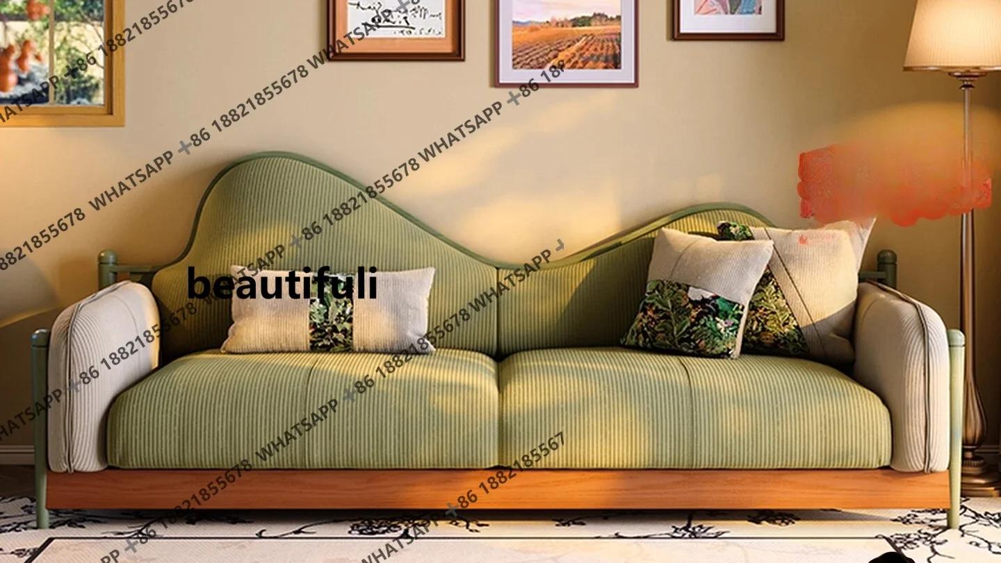 

ZJFabric sofa, French vintage style, small apartment, living room, green vintage, three-seater corduroy