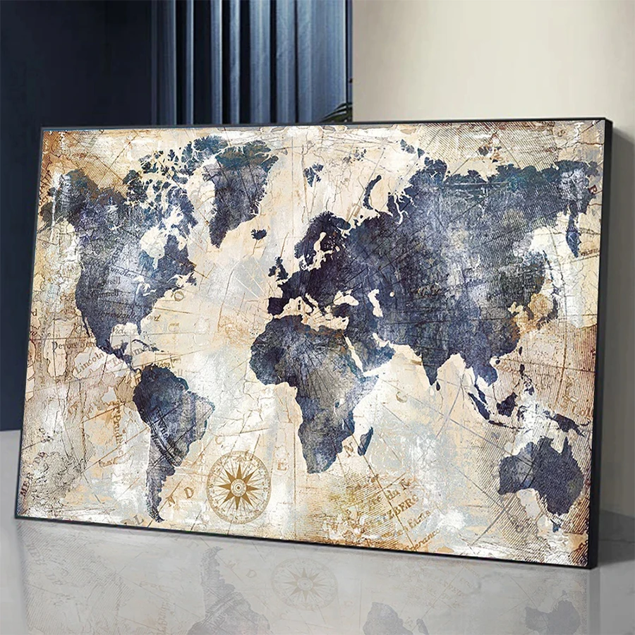 5D DIY Diamond Embroidery Full Drill Retro World Map Art Kits Needlework Diamond Painting Cross Stitch Decor Home