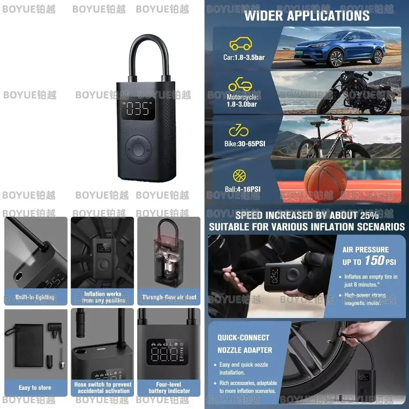 Portable Electric Air Compressor 2000mAh Wireless Tire Inflator Pump for Car Bicycle Motorcycle Ball Compact Rechargeable